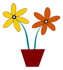 Colorful flowers in a pot. Hand-drawn flowers Illustration.