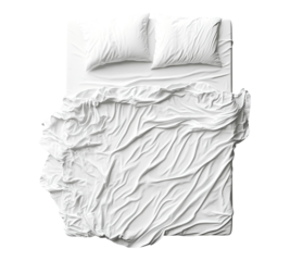 A white bed with two pillows and a white sheet