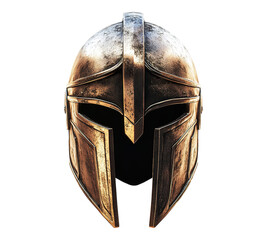 A helmet with a black face and gold trim