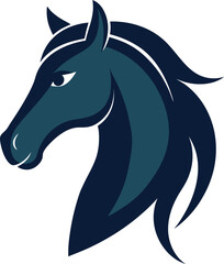Modern stylized horse head logo in blue tones – vector illustration