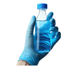Hand water sample in glove isolated on transparent background