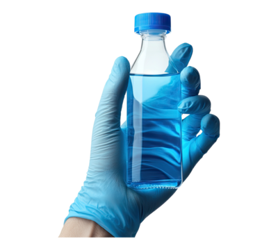 Hand water sample in glove isolated on transparent background