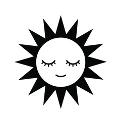 Fototapeta premium Black silhouette of a smiling sun with closed eyes