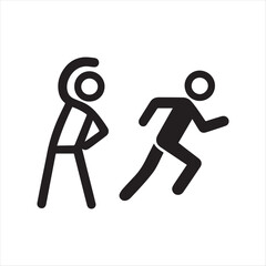 Simple Stick Figure Pictograms Showcasing Leisurely Stretching and Vigorous Running on a White Background
