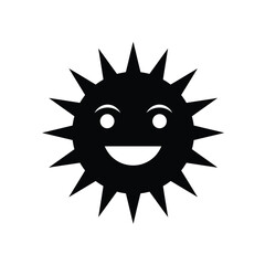 Black silhouette of a smiling sun with sharp rays on white