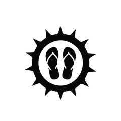 Black silhouette of sun with flip flops icon symbol