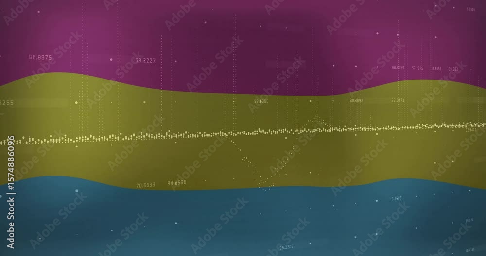 Poster on launch three colored ribbon bands undulating across screen, showing data waveform fluctuations