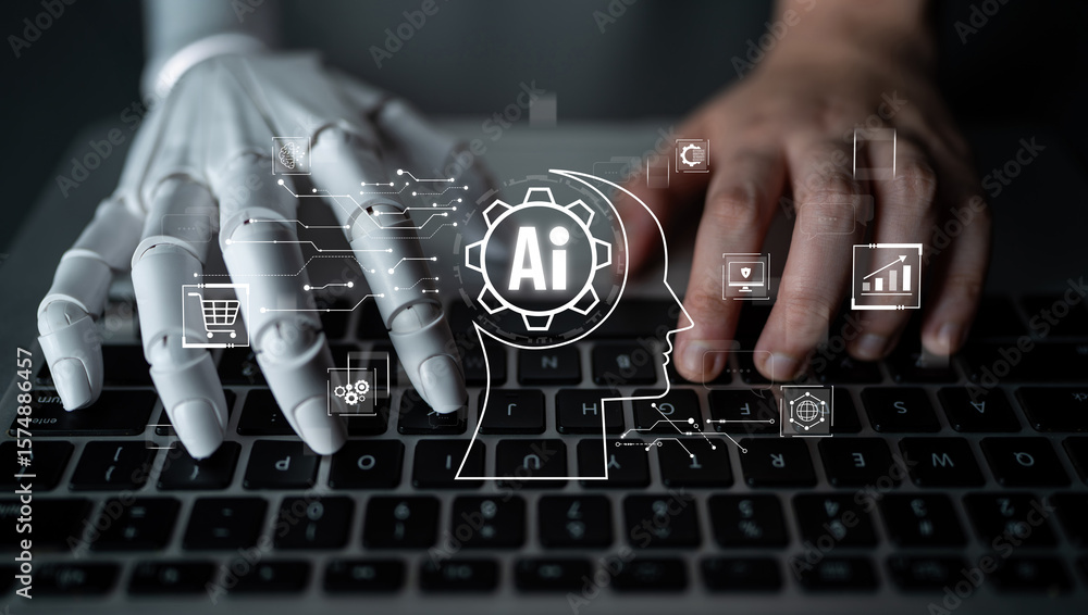 Poster ai assistant brain processor with llm technology, big data, machine learning, generative ai for busi
