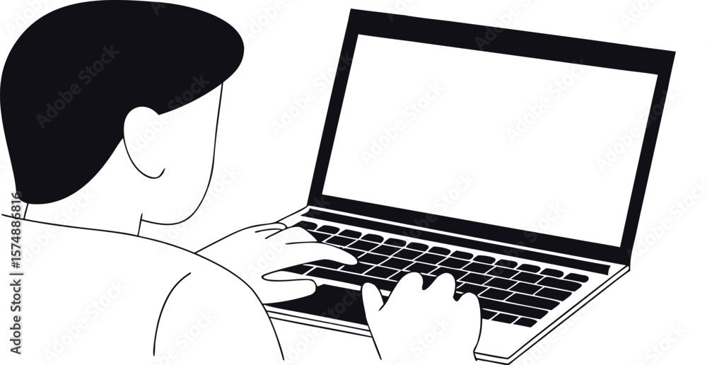 Poster illustration of someone working on a laptop possibly coding writing or communicating depicted in a v