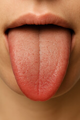 close up human tongue.