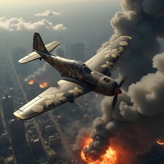 Flaming skyline beneath flying fighter jet high resolution image