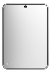 Smart digital mirror with touch controls on the lower corners and a facial recognition camera in the frame