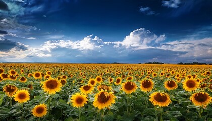 Obraz premium sunflower field in bloom under a partly cloudy sky