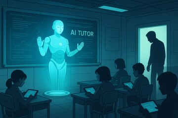 Ai tutor in classroom educational environment technology concept students engaged futuristic learning experience