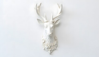 Ornamental stag bust in minimalist white tone high resolution picture