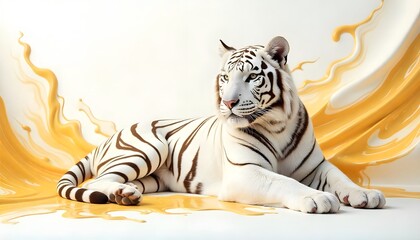 Realistic tiger model with smooth golden backdrop high resolution image