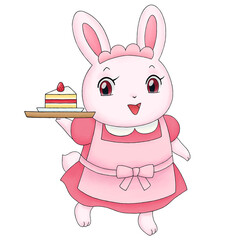 ウサギのカフェ店員のイラスト