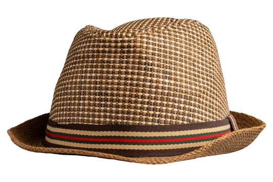 Straw summer hat. Fedora hat. Straw hat transparent