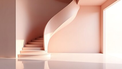 Modern Spiral Staircase in a Light Pink Interior