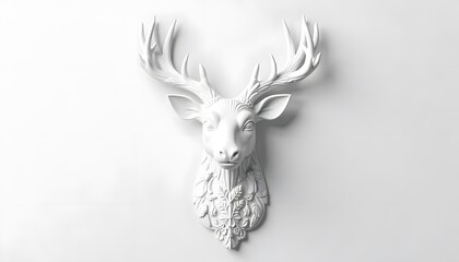 White deer head sculpture with elegant floral carvings high resolution picture