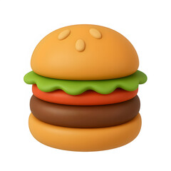 3d burger icon isolated on transparent background. Fast food or hearty meal concept