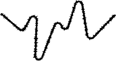 A broken curved line with sharp protrusions at the points of separation, creating an uneven path.