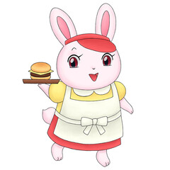 ウサギのハンバーガーショップ店員のイラスト