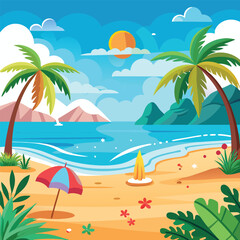 tropical beach with palm trees and sea, tropical beach with palm trees and sun