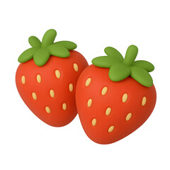 3d strawberries icon isolated on transparent background. Fresh fruit or healthy snack concept