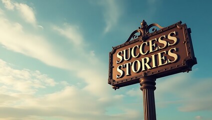 Motivational Sign Reading "Success Stories" Against a Clear Sky