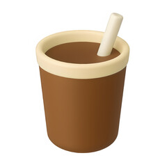 3d milkshake with straw icon isolated on transparent background. Refreshing drink or dessert beverage concept