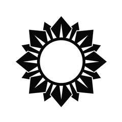Black sun symbol with sharp rays in a circular pattern