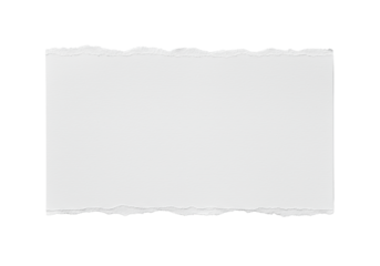 Rectangular transparent paper with intricately torn, fibrous top and bottom edges and smooth blank copy space in the center, isolated against a transparent background from a top-down view with