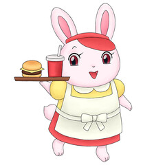 ウサギのハンバーガーショップ店員のイラスト