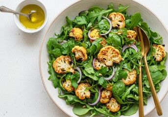 Healthy roasted cauliflower and arugula salad with lemon vinaigrette