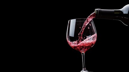 Red wine being poured into a glass.  Dark background, close up