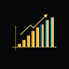 Rising bar chart with upward trending arrow indicating financial growth and success