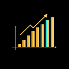 Rising bar chart with upward trending arrow indicating financial growth and success