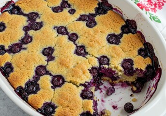 Golden baked blueberry cobbler with a crumbly topping
