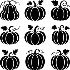 Curly Vine Pumpkin Silhouettes – Fall Halloween Vector Set