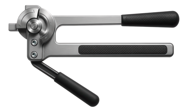 Adjustable manual angle bender with a rotating head for creating custom angles in a metalworking facility.