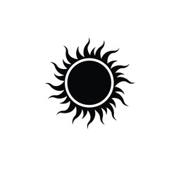 Black silhouette sun with wavy rays icon white background