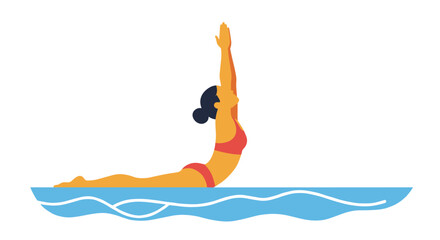 Female Aqua yoga performing a graceful stroke in a blue pool  
