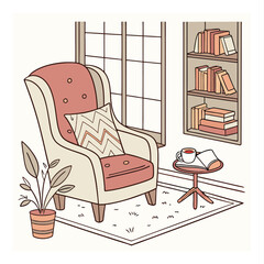 Print A classic reading nook with a velvet chair