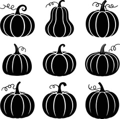  Pumpkin and Gourd Silhouettes Vector Set – Fall Harvest Clipart