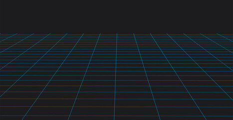 Wireframe lands 3D mesh. Perspective grid background.
