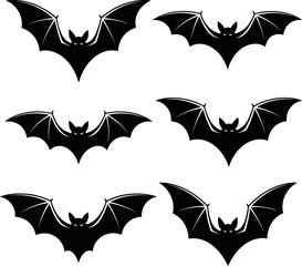 Black Silhouette Bat Vector Set – Halloween Flying Bats Clipart
