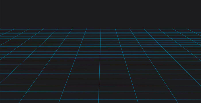 Wireframe lands 3D mesh. Perspective grid background.