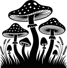 Mushroom Silhouette Vector – Forest Fungi Clipart Illustration