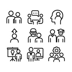 Fototapeta premium Career coaching and development vector icons. Outline symbols. Line design